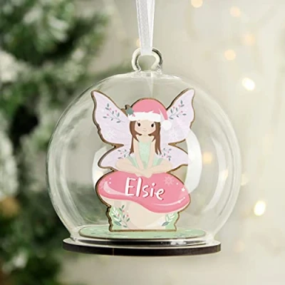 Image of Custom Personalised Wooden Fairy Glass Christmas Tree Bauble Decoration