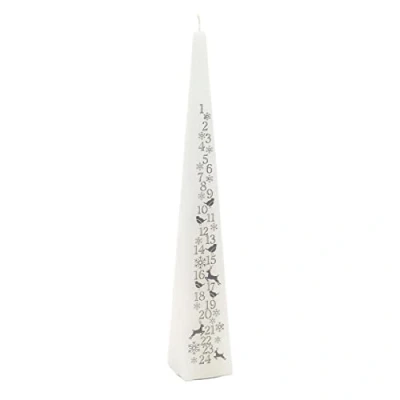 Image of Large Traditional Countdown to Christmas Pyramid Advent Candle White &amp; Silver with Numbers Festive
