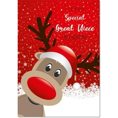 Image of doodlecards Great Niece Christmas Card Rudolph in Snow Medium Size for with Plain Envelope