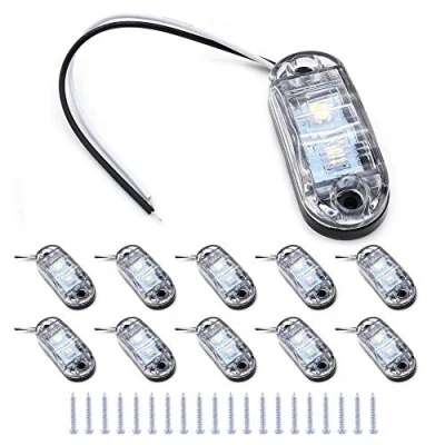 Image of Set of 10 NUZAMAS Side Marker LED Lights, 12V/24V, IP65 Waterproof, Made ABS plastic, 2X LED, Position Indicator, Front Rear Cool White, Suit for Trucks, Boats, Trailers, Vans