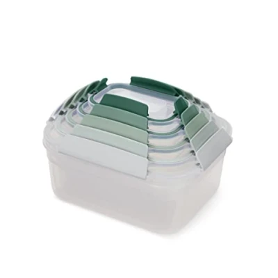 Image of Joseph Nest Lock, 5 Piece Plastic Food Storage Container set with lids, Leak Proof, Airtight, Space Saving, Kitchen Sage Green