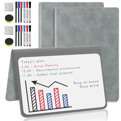 Image of Whiteboard 2 Pack A5 Grey Small Notebook Mini Desk with Erasable Pens Dry Erase to do List White Board for School Office Supplies Accessories (Grey, Pack)