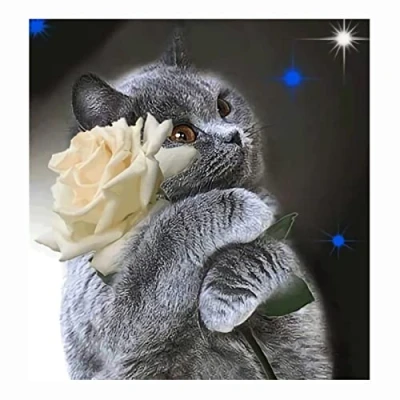 Image of Cukol Cat and Rose Cross Stitch Kits for Adults, Easy Counted Pre Printed Stamped Adults UK, 11ct 11 Count Patterns, Hand Embroidery Kit Beginners Starter