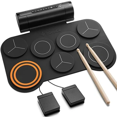 Image of Donner Electronic Drum Set, 7 Pads Electric Pad Roll Up Quiet Built in Speaker, 40 Lessons Included, Kids Holiday Christmas &amp; Birthday Gift Instrument Toys(DED 20)