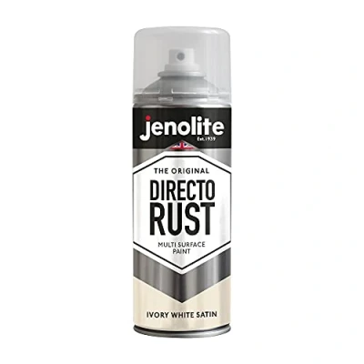 Image of JENOLITE Directorust Spray Paint Satin Finish IVORY WHITE 400ml Direct To Rust for Metal All In One Multi Surface Metal, Wood, Plastic, Ceramic RAL 1013