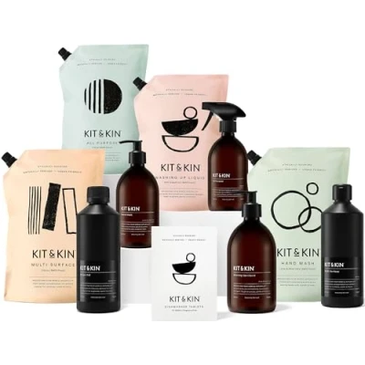 Image of Kit &amp; Kin Eco Kitchen Cleaning Bundle Non Toxic Plant Based Products 100% Naturally Derived Food Grade Cleaners Refillable range