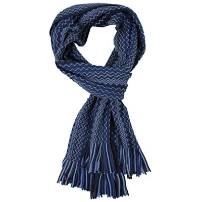 Image of Rotfuchs Unisex Scarf Men Knit Winter Warm &amp; Soft zigzag fashionable blue wool 30 x 175 cm