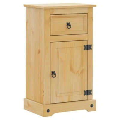 Image of vidaXL Bathroom Cabinet Corona 45x33x80 cm Solid Pine Wood Cupboard with Drawer and Door, Honey Wax Finish Metal Handles Rustic Storage for