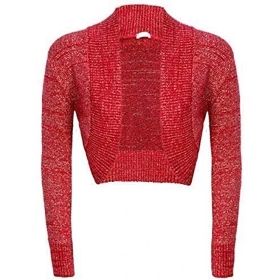 Image of GirlzWalk@ Womens Girls Long Sleeve Knitted Metallic Lurex Shrug Ladies Bolero Cardigan (Red, XXL/UK 20 22)