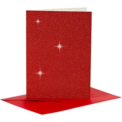 Image of Cards and Envelopes, card size 10,5x15 cm, envelope 11,5x16,5 red, glitter, 4sets