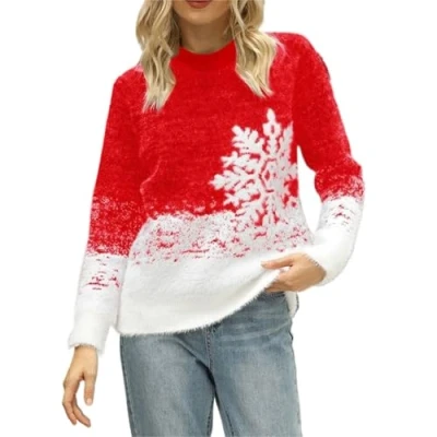 Image of Zekai Autumn and Winter Women&#039;s Christmas Sweaters, Knitted Jumper Long Sleeved New Year Sweaters(M) Red