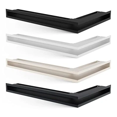 Image of KRATKI Luft Air Vent Grille for Fireplaces Left Corner Grid with Covered Inlet at 45 Degrees Angle Front Concealed Joints Powder Coated Steel 80x40x9cm Black