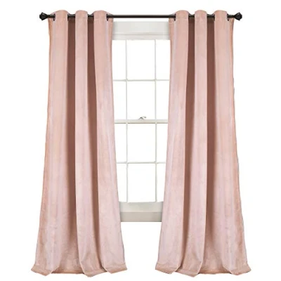 Image of Lush Decor Prima Velvet Solid, 84&quot; L x 38&quot; W, Blush Curtains Color Block Room Darkening Window Panel Set for Living, Dining, Bedroom (Pair)