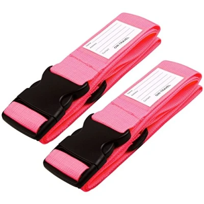 Image of OW Travel Personalised Luggage Straps for Suitcases (2 Pack Pink) Easy to Spot Sturdy Suitcase with labels. Strap Belt Bag Baggage. Case Belts