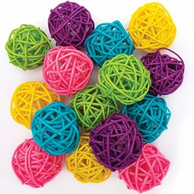 Image of Baker Ross Rattan Balls in Rainbow Colours Pack of 15, Natural Art and Craft Supplies 7 Assorted (FC344)