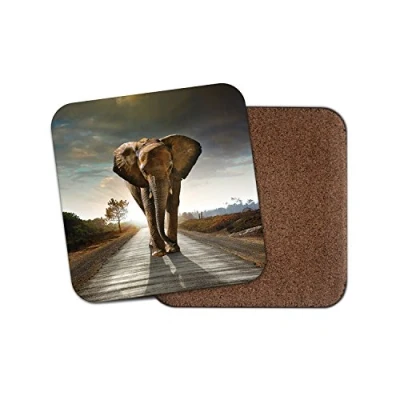 Image of 1 x DestinationVinyl Majestic Elephant Cork Backed Drinks Coaster Wild Animal Mum Sister #8240