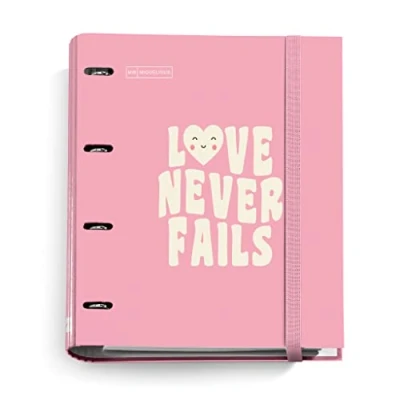 Image of Miquelrius Carpebloc Message Folder with 4 Rings + Refill 100 Sheets of 90 g/m², A4 5 mm Grid, Dividers and Envelope, Elastic Closure, Pink
