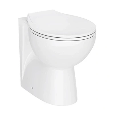 Image of VeeBath Essentials Compact Bathroom Round Back to Wall WC Toilet Pan with Soft Closing Seat 515mm Deep
