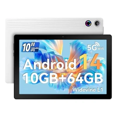 Image of Lville Tablet 10 inch, Tablets Android 14 ,10GB RAM 64GB ROM,1TB TF Card Expand, 1280*800 Full HD with Octa Core Processor, 5000mAh Battery, 8MP &amp; 5MP Dual Camera Face ID (White)