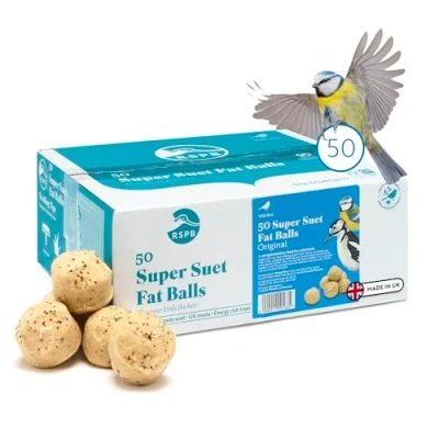 Image of RSPB Fat Balls for Wild Birds, High Energy Food, Suet Made in the UK, Suitable Year Round Feeding (50 Pack)