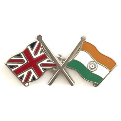 Image of Union Jack &amp; India Flags Friendship Courtesy Enamel Lapel Pin Badge T151