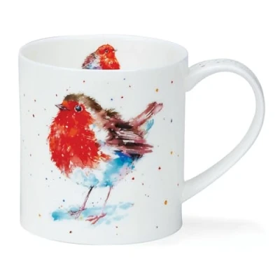 Image of Dunoon Fluffy Feathers Robin Bone China Mug Orkney Shape 0.35l
