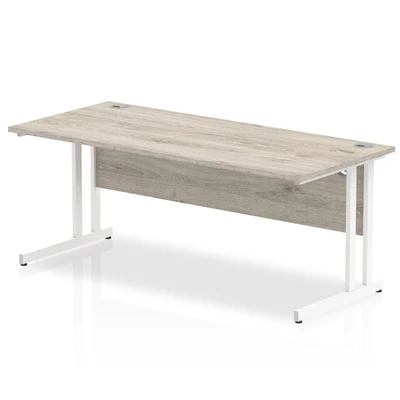 Image of Impulse 1800 x 800mm Straight Desk Grey Oak Top White Cantilever Leg