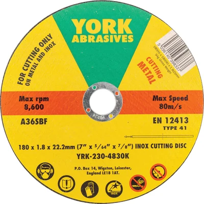 Image of York 180 X 1.8 22MM A36 S BF Inox Thin Reinforced Flat Cutting Discs Type 41