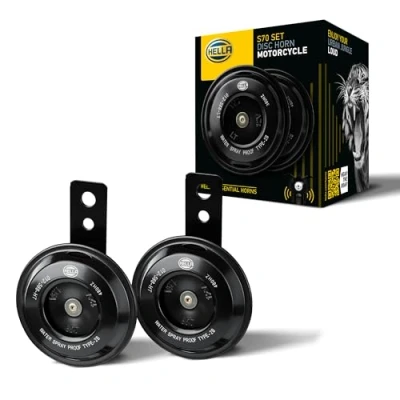 Image of HELLA 012588011 Motorcycle Series Black 12V Disc Horn Kit (Universal Fit Set/Box)