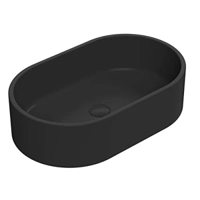 Image of nuie NBV469 Luxe Vessel Modern Bathroom Oval Countertop Basin Sink, 145 x 565 350mm, Matt Black
