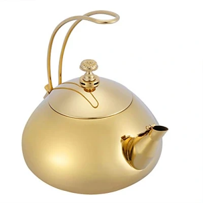 Image of TOPINCN 1.5L Teapot Stainless Steel Mesh Classical Brew Coffee Teakettle Water Pot with Loose Tea Leaf Filter(Gold)