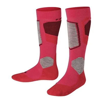 Image of FALKE Unisex Kids SK4 Advanced K KH Wool Warm Thin 1 Pair Skiing Socks, Red (Rose 8680), 3 5