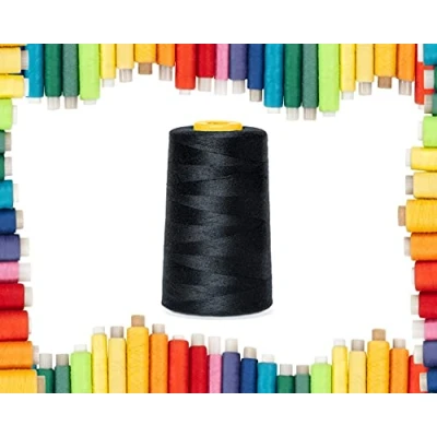 Image of Rohans Overlock Yarn 40/2 (120), 5000 Yards (4570 Meters) Sewing Thread Cones, Machine Multi Colour 100% Polyester Material (Black, 1)