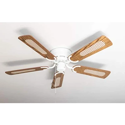 Image of Ceiling fan Kisa Deluxe white without light wings oak / walnut including pull switch