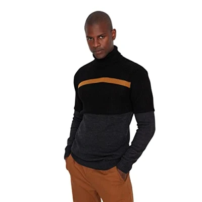 Image of Trendyol Man Plus Size Slim Bodycon Turtleneck Knitwear Sweater Black