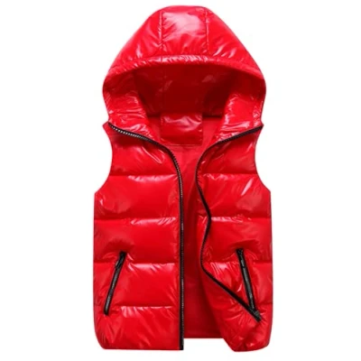 Image of QWEZXCMI Unisex Vest, 2021 Winter Warm Men&#039;s Lightweight Hooded Down Vest Sleeveless Quilted Padded Shiny Gilet, for Men And Women,Red,M