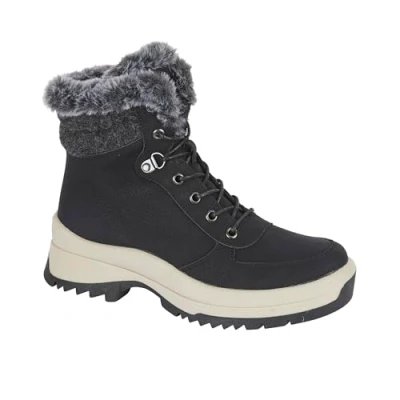 Image of Jo &amp; Joe Women&#039;s Faux Fur Collar Ankle Boots With Chunky Outsole, Warm Lining Lace Up Inside Zip Fastening (Black, UK Footwear Size System, Adult, Women, Numeric, Medium, 6)