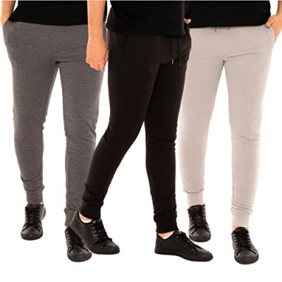 Image of Style It Up Mens Fleece Jog Pant Jogging Bottoms Trousers Joggers Cuffed Hem Skinny Slim Fit (3 Pack, Silver, Grey, Black, XL)