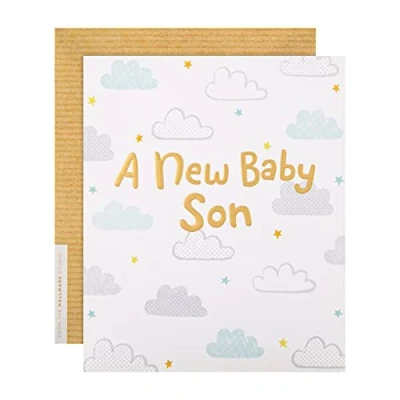 Image of Hallmark Baby Son Birth Congratulations Card from The Studio Contemporary Design on Textured Board with Gold Foil Lettering