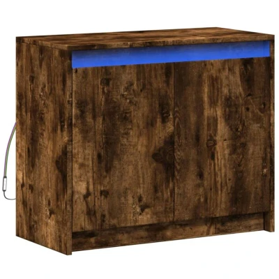 Image of vidaXL Sideboard with LED Smoked Oak 72x34x61 cm Engineered Wood