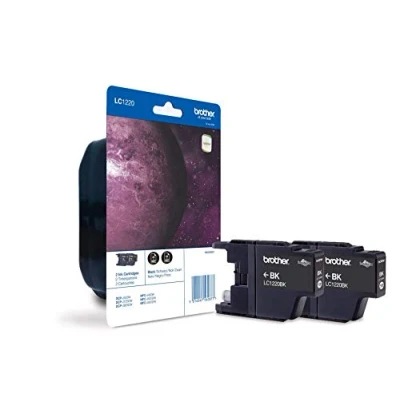 Image of Brother LC 1220BK Inkjet Cartridge, Black, Twin Pack, Standard Yield, Includes 2 x Cartridges, Genuine Supplies