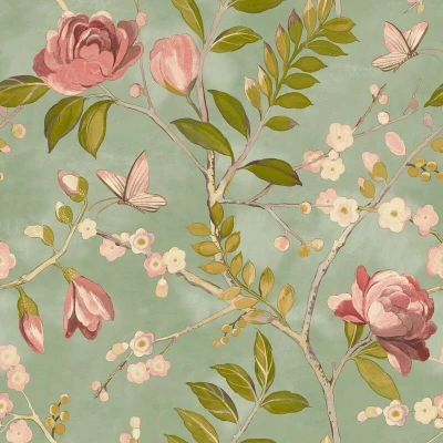 Image of Grandeco Lola Painted Floral Trail Smooth Wallpaper, Sage Green