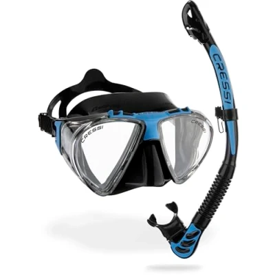 Image of CRESSI Penta &amp; Alpha Combo Black/Blue Mask + Snorkel for Diving and Snorkelling, Black/Blue, One Size, Unisex