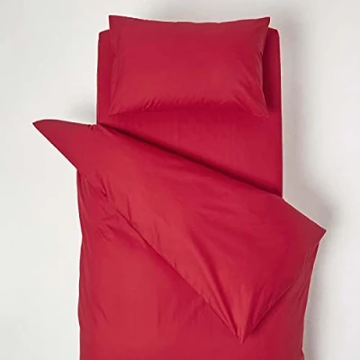 Image of HOMESCAPES Red Cot Bed Duvet Cover Set 120 x 150cm 100% Egyptian Cotton Percale Toddler with Pillowcase Hypoallergenic Easy Care Children’s Bedding 200 TC 400 Thread Count Equivalent
