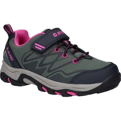 Image of HI TEC Blackout LOW Unisex Hiking shoes for kids, Size: 11, Dark forest/india ink/pink Synthetics/textile