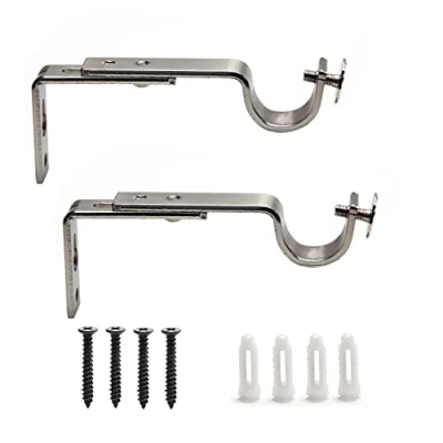 Image of MroMax Curtain Rod Bracket Iron Single Holder Supportor for 22mm Drapery Silver 2Pcs