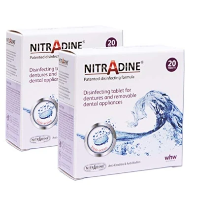 Image of Nitradine Tablets x 2 Boxes (40 Tablets) Cleaning &amp; Disinfecting Orthodontic Appliances Dentures