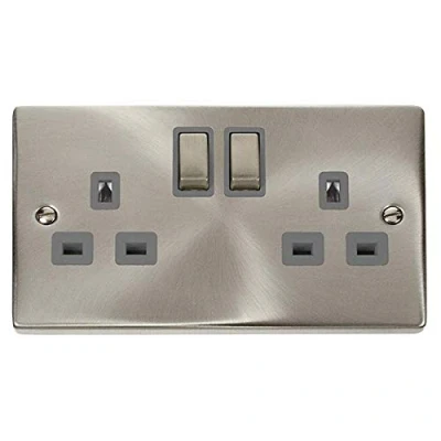 Image of Click Deco VPSC536GY Satin Chrome 2 Gang Switched Socket Grey Insert