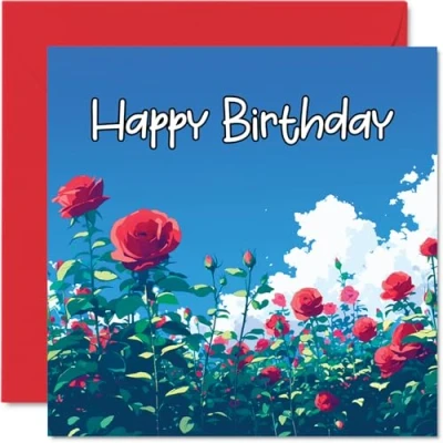 Image of Floral Birthday Cards for Women Her Rose Field Happy Card Mum Sister Daughter Auntie Cousin Nanny Grandma Friend 145mm x Roses Flowers Greeting