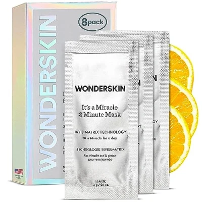 Image of Wonderskin 8 Minute Mask, Hydrating Face Anti Aging Mask Packed with Vitamin C and Niacinamide, Moisturizing Pack of